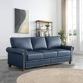Faux Leather Sofa82 W Mid Century Modern Couch with Storage PlaceOversized 3 Seater Sofa with Nailhead Trim&ampRolled ArmrestsDeep Seat Comfy Couch for Living RoomBedroomApartmentOffice(Navy)