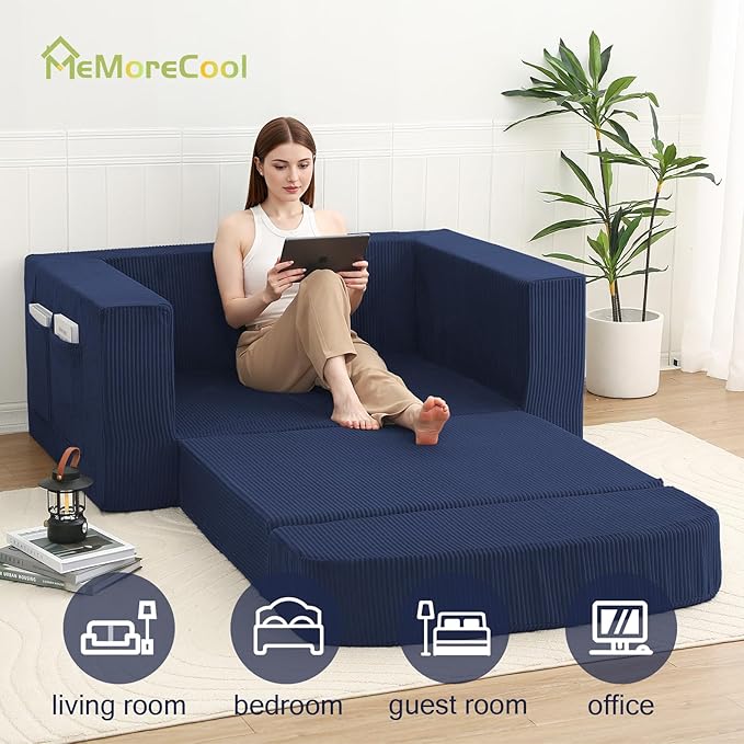 MeMoreCool Boneless Corduroy Loveseat &amp Sleeper – 2-in-1 Fold-Out Futon Couch Bed with High-Density Foam Removable Washable Cover for Apartments Guest Stays Small Bedrooms