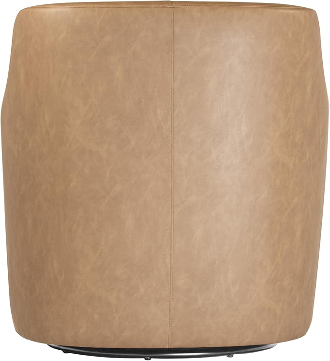 Homepop Home Décor Upholstered 360° Barrel Back Swivel Chair | Accent Chairs for Living Room &amp Bedroom | Decorative Home Furniture Sand Faux Leather