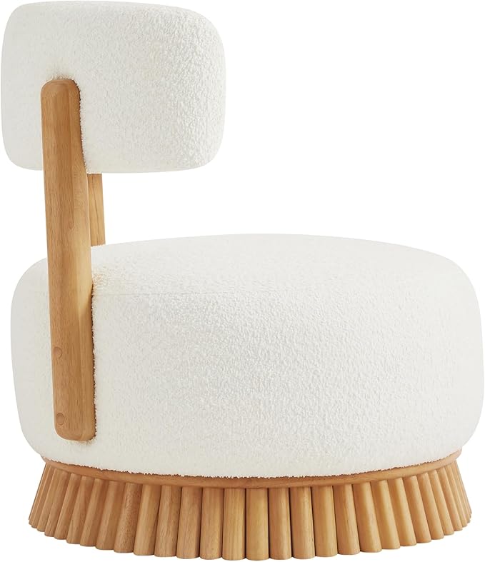 Christopher Knight Home Eloise Modern Accent Chair for Living Room Boucle Upholstered Single Lounge Sofa Chair with Wooden Frame Comfy Reading Chair for Bedroom Light Beige+Natural