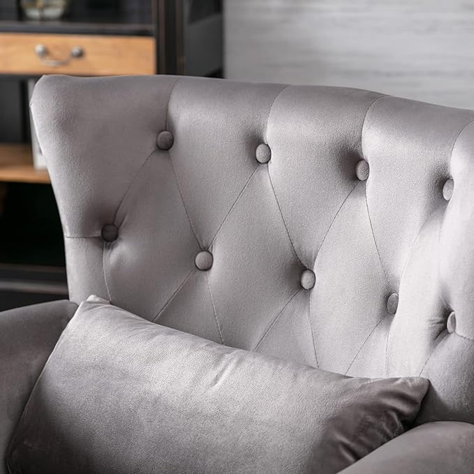 chairus Mid-Century Modern Accent Chair Comfy Tufted Single Sofa Chair Wingback Armchair with Pillow for Club Living Room Bedroom - Velvet Grey