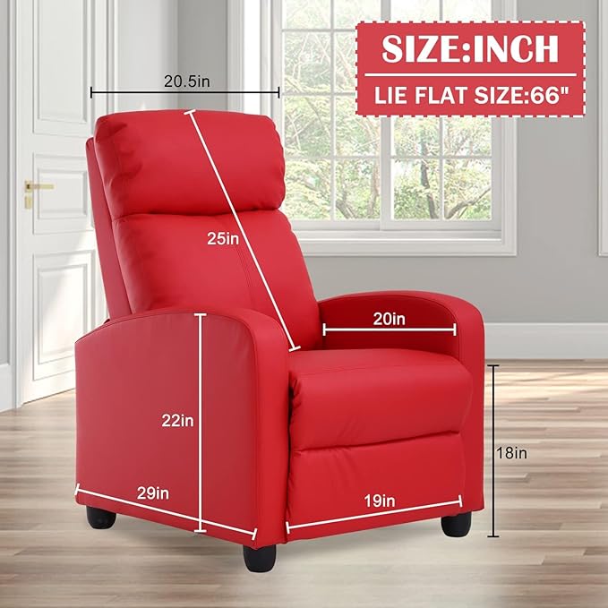 Living Room Reclining Chairs mesedoras para adultos Home Theater Massage Recliner Sofa with PU Leather Padded Seat Backrest Massaging Recliner Ergonomic Lounge for Home Living Room (Red)