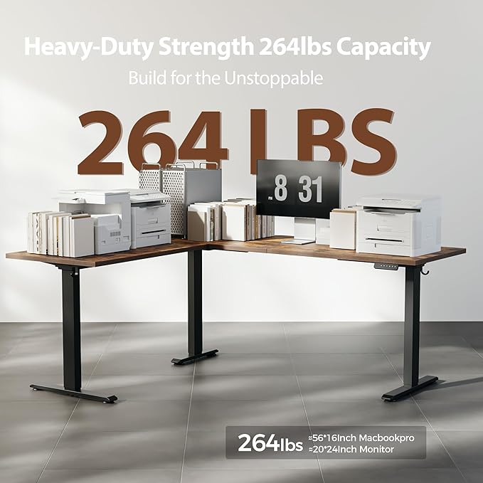 Agilestic Triple Motors 73 x 60 L Shaped Standing Desk Electric Standing Desk Adjustable Height Extra Large Desktop Corner Table for Home Office Gaming Workstation Splice Board Rustic Brown