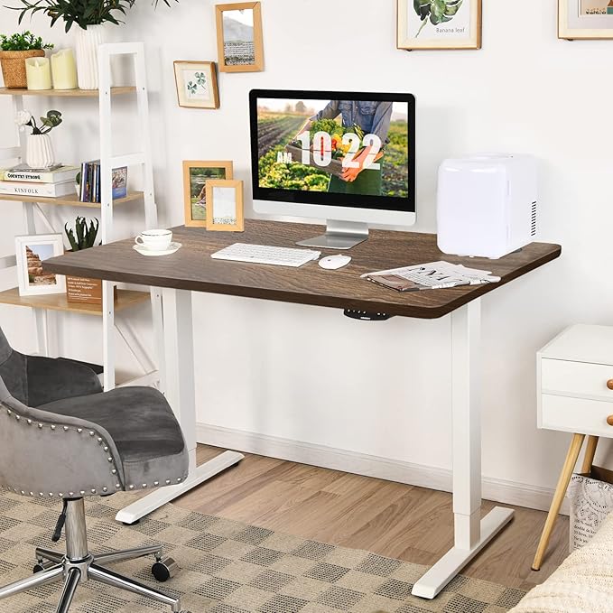 COSTWAY 48 x 30 Universal Table Top Solid One-Piece Wood Desktop for Standard &amp Height Adjustable Desk Frame Rectangular DIY Home Office Countertop(Table Top only) (Walnut 48 x 30)