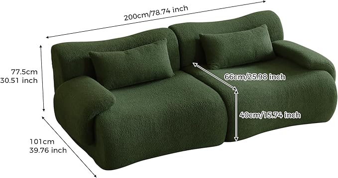 78 Modular Sectional Sofa Deep Seat Teedy Boucle Boneless Loveseat Modern Oversized Cloud Couch Sectional for Living Room Apartment No Assembly Memory Foam Throw Pillows Green