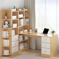 LITFAD Stylish Credenza Desk with Wood Pedestal Base and Exterior Shelving L-Shape Computer Desk Office Desk for Office Home - Without Chairs Natural 47 L x 40 W x 57 H