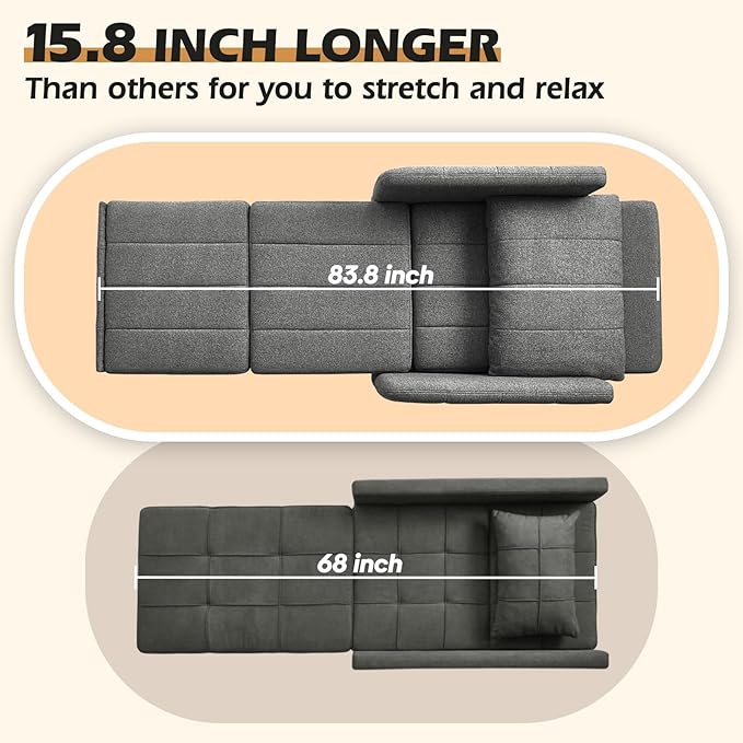 Sleeper Chair 84 Extra Long Convertible Chair Bed Upgraded 3-in-1 to 4-in-1 Pull Out Chair &amp Single Sofa Bed for Adult Sleeping Chair for Living Room &amp Small Space (Dark Grey)