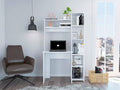 Bellemave Computer Desk with Hutch and Bookshelf Home Office Desks with 6 Storage Shelves Writing Study Desk Table Modern Compact Workstation Bookshelf Desk White