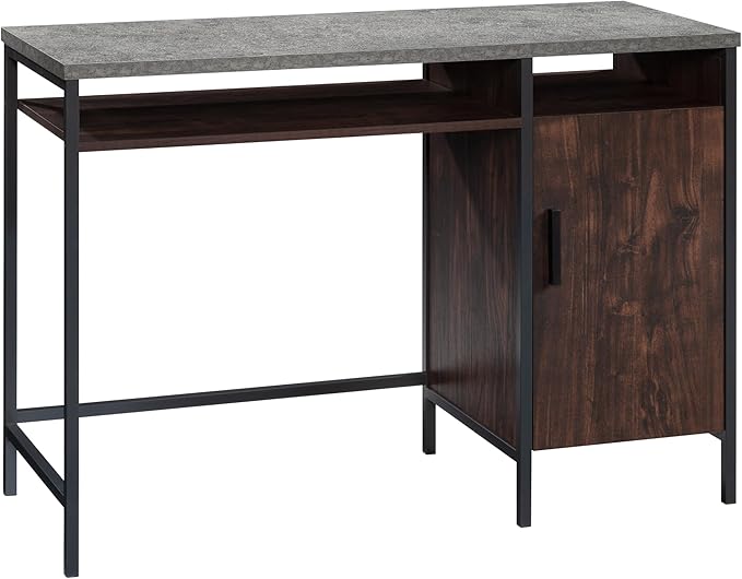 Sauder Market Commons Single Pedestal Desk Rich Walnut Finish