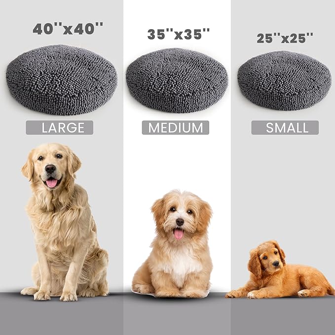 Muddy Mat® Cloud K-9 Dog Beds for Small Dogs &amp Cats Soft &amp Relaxing Round Dog Bed Chenille Material Removable Cover Washable &amp Dryer Safe – Grey Small(25'x25')