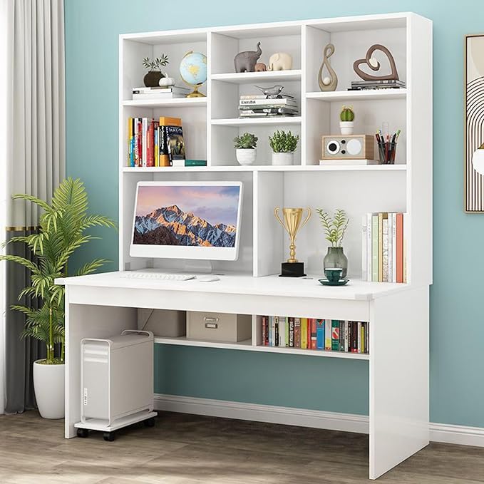 Computer Desk with Bookshelf for Small Space Wood Writing Table/Workstation Teens Student Study Table Home Office Desk Computer Desk with Hutch(39 Inch White)