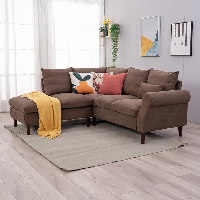 Panana 5 Seater Corner Sofa with Built in USB Charging Port Chaise Left Corner Rolled Arms Sectional Couch (Brown 5 Seater Left Corner with Chaise)