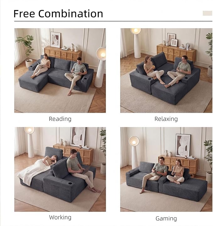 104 L Shaped Modular Sectional Sofa Cloud Sectional Couch with Deep Seats Built-in Cup Holders &amp Side Pockets Upholstered Boneless Modern Modular Sofa Couch with Chaise for Living Room Bedroom