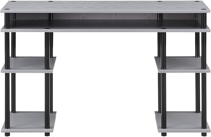 Convenience Concepts Designs2Go No Tools Desk Home Office Desk with Shelves Corner Shelf Vanity Desk Computer Desk Nail Table for Nail Tech - 47.25 L x 15.75 W x 30 H Gray/Black