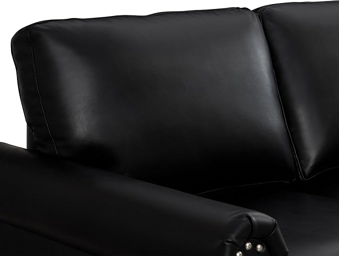 Loveseat Velvet Fabric Two- Seater Couch Buckle Design and Rivet Decoration Deep Seated Double Sofa Suitable for Living Room Bedroom Apartment Hotel etc (black-07)