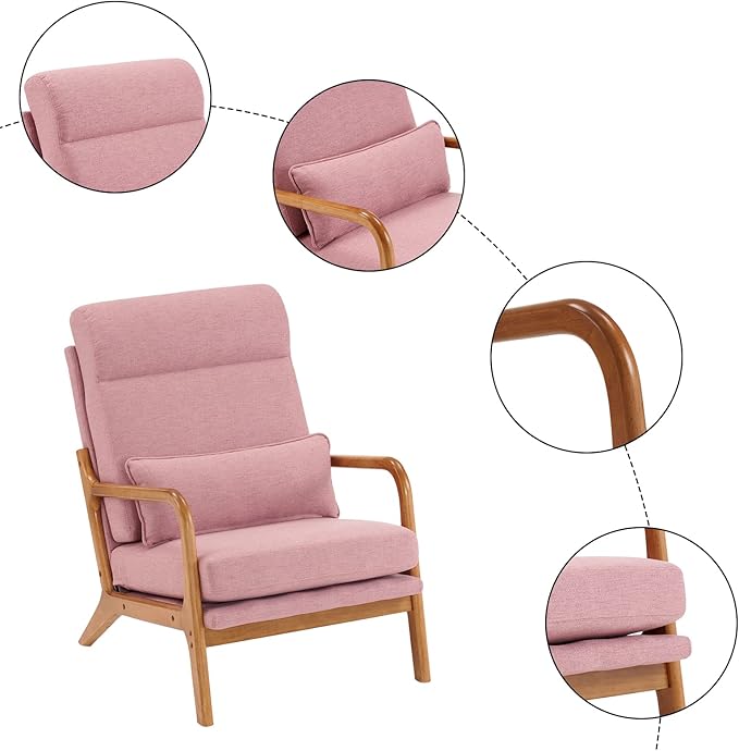 Pink Accent Chair Living Room Chairs Guest Sofa for Living Room Bedroom Balcony Studio Reading Armchair for Bedroom SunroomLobby Chair Office Waiting Room Side Chair 70 x 50 x 50cm(L x W x H)