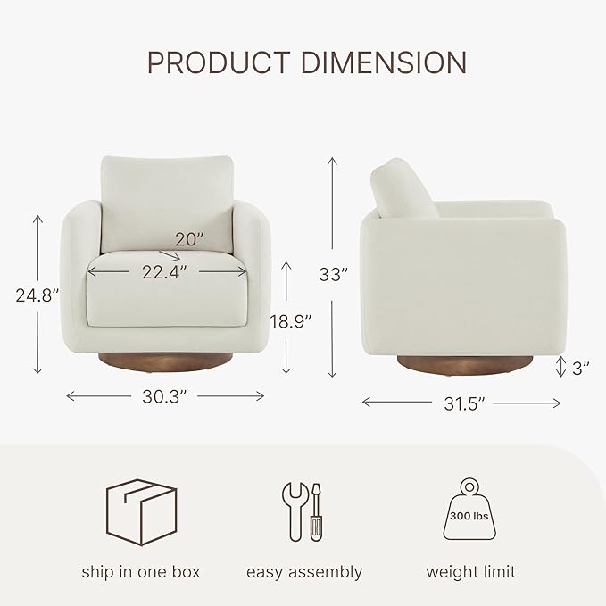 Modern Swivel Accent Chair 360° Rotating Round Barrel Armchair with Performance Fabric Upholstery for Living Room Bedroom Office Reading Nook SingleCream
