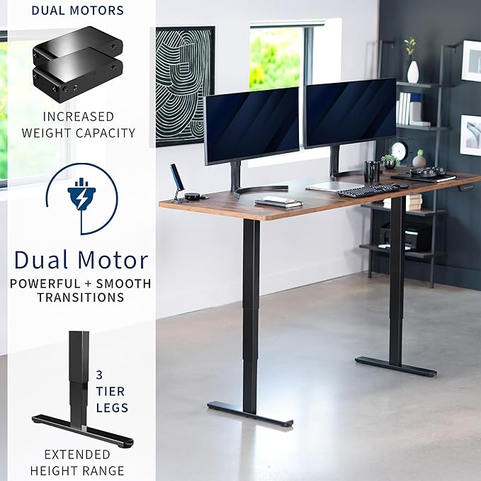 VIVO Electric 83 x 30 in Dual Motor Sit Stand Desk Memory Height Adjustment 2B Series Rustic Vintage Brown Top Black Frame DESK-KIT-2B8N