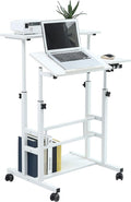UNICOO Portable Standing Desk on Wheels Height Adjustable Mobile Workstation Versatile Sit-Stand Desk for Home Office (White Frame/White Top)