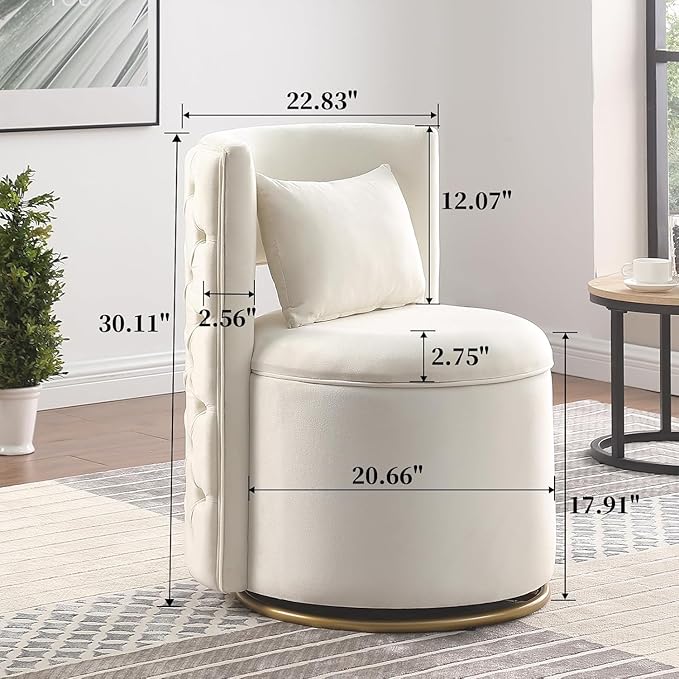 Swivel Barrel Chair 360° Swivel Vantiy Chair with Storage Modern Small Round Swivel Chair Velvet Curved Chair Accent Chair for Living Room Bedroom (Beige-Round)