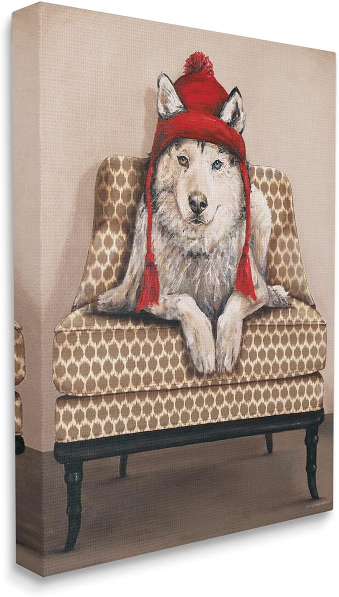 Stupell Industries Winter Husky Red Pom Hat Chic Livingroom Chair