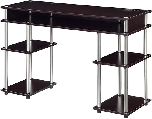 Convenience Concepts Designs2Go No Tools Student Desk with Charging Station and Shelves Espresso