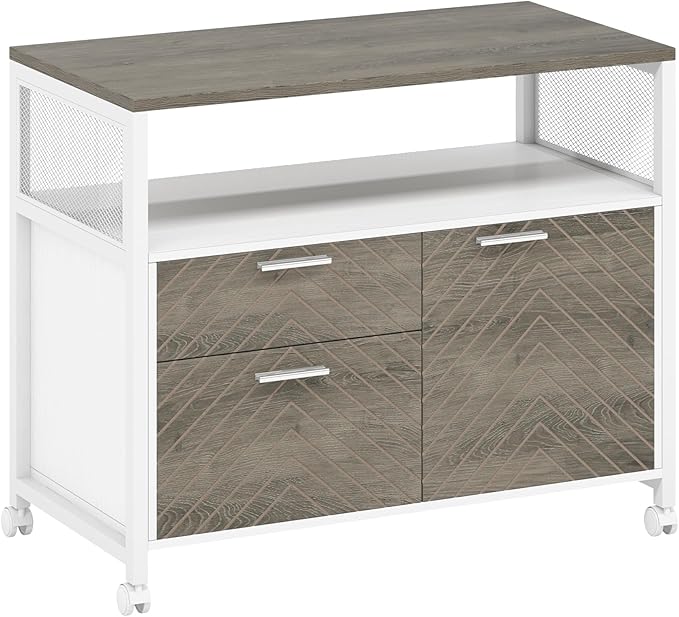 Tribesigns Modern File Cabinet with Drawers for Letter-Sized File and Door Lockable lateral Filing Cabinet Printer Stand with Storage Shelves and with Rolling Caster for Home Office (Oak)