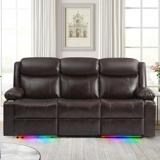 Reclining Sofa Electric 3 Seater Recliner Sofa with Colorful Light/USB/Type C/Cup Holder Wall Hugger RV Recliners Reclining Couch for Living Room &amp Home Theater