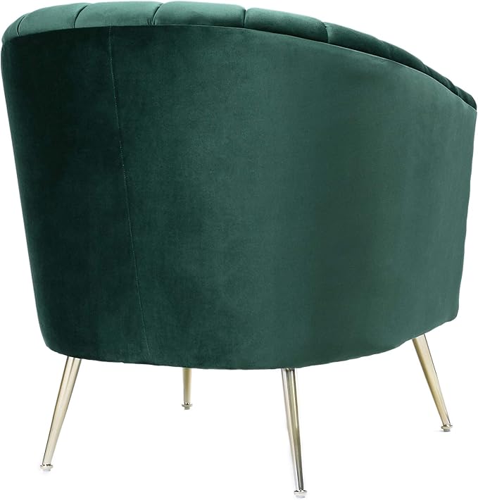 Manhattan Comfort Rosemont Velvet Accent Armchair Scalloped Chair with Mid-Century Modern Shell-Style with Wraparound Back Vertical Channeling Ideal for Living Room Use Set of 1 Green
