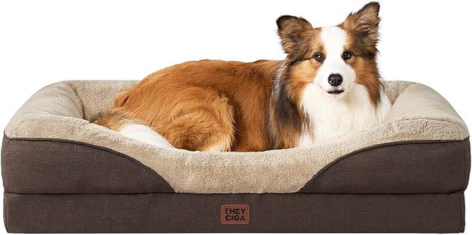 EHEYCIGA Orthopedic Dog Bed for Large Sized Dog 41x27x7.5 Inch Large Memory Foam Dog Couch Bed with Sides Waterproof Liner &amp Washable Removable Cover Bolster Pet Sofa Brown