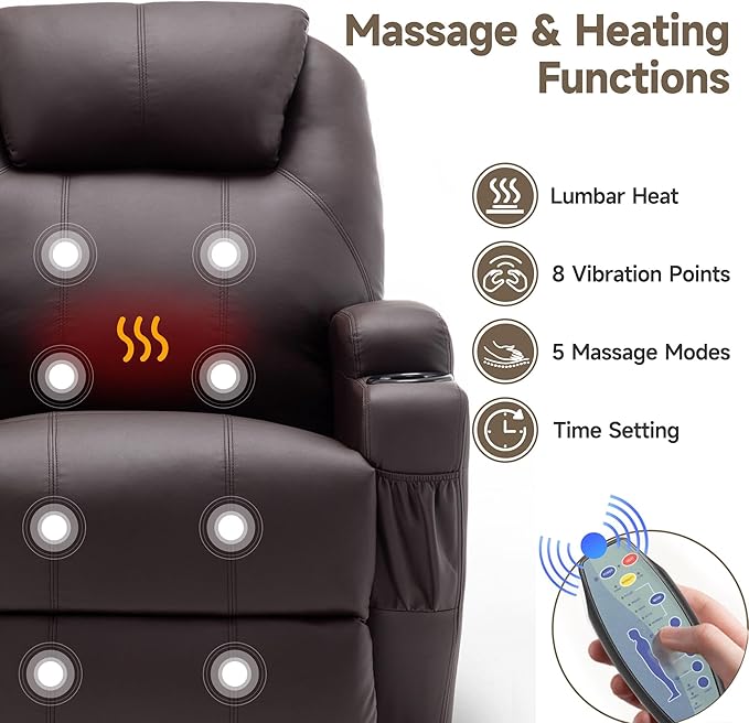 Recliner Chair Rocker Recliner Chair with Massage and Heat Manual Recliner Chairs for Adults 360° Swivel Rocker Recliner with Remote Control and Cup Holder for Living Room Nursery