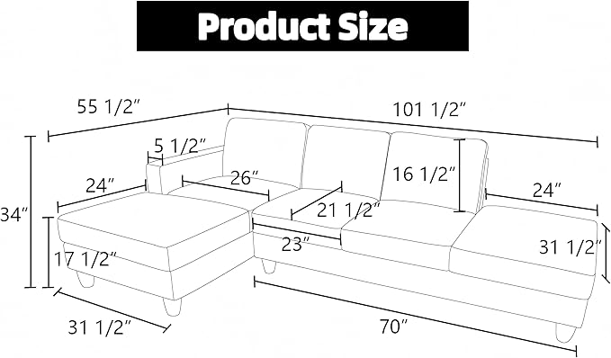 Sectional Sofas for Living Room Furniture Sets 4-Seat Modular Sectional Sofa with Armrests High Elastic Sponge Filled L Shaped Couch for Apartment Blue