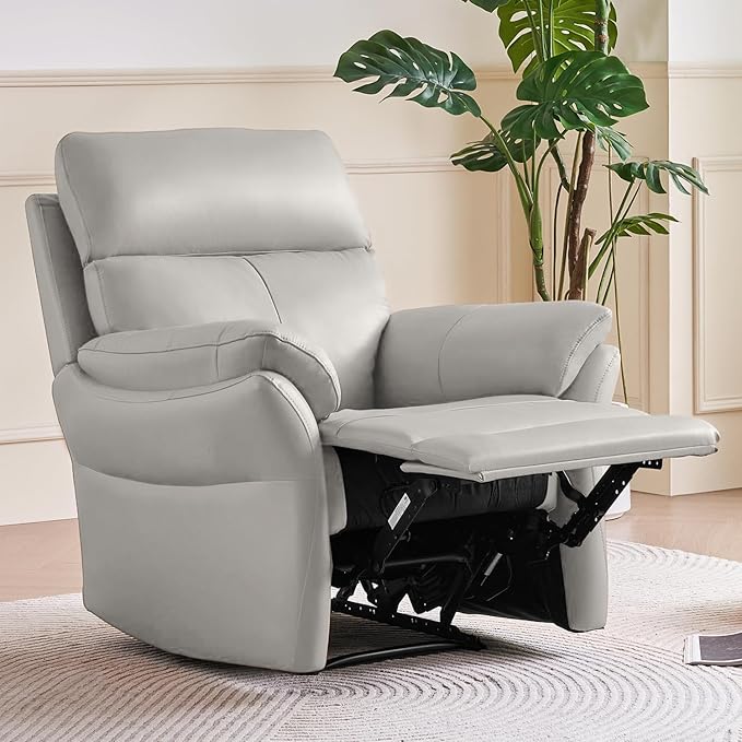 AIRSKY Genuine Leather Recliner Chair Top Grain Leather Italian Water-Washing Process Living Room Chair with Lumbar Supportfor Theater Seating Bedroom GreyR1