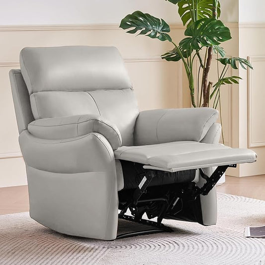 AIRSKY Genuine Leather Recliner Chair Top Grain Leather Italian Water-Washing Process Living Room Chair with Lumbar Supportfor Theater Seating Bedroom GreyR1