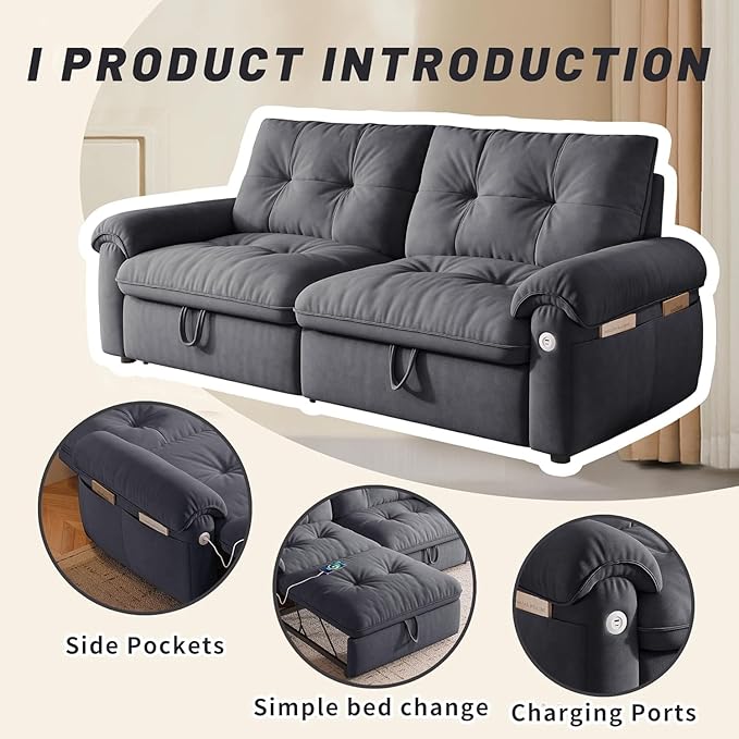 Queen Size Sleeper Sofa Couch with Pullout BedConvertible Pull Out Adjustable Backrest for Small SpacesApartment Guest Room (3820GREY)