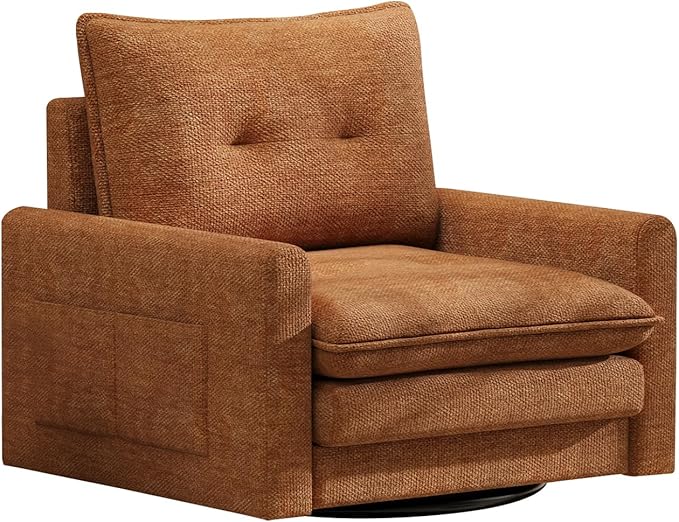 Cozy Swivel Accent Chair Modern Oversized Single Sofa with Armrest Comfy Upholstered Armchair Sofa Large Chenille Accent Chair for Living Room Bedroom Reading Room Brown