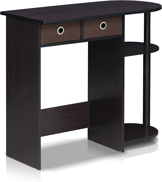 Furinno GO GREEN Desk 31.5 Wide Gaming Desk with 2 Side Shelves and Storage Bins Computer Desk Office Desk for Home Office Study Room Dorm Bedroom Dark Walnut