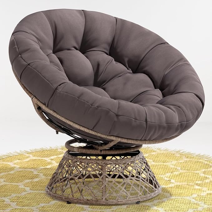 Bme 40 Ergonomic Wicker Papasan Chair with Soft Thick Density Fabric Cushion High Capacity Steel Frame 360 Degree Swivel for Living Bedroom Reading Room Lounge