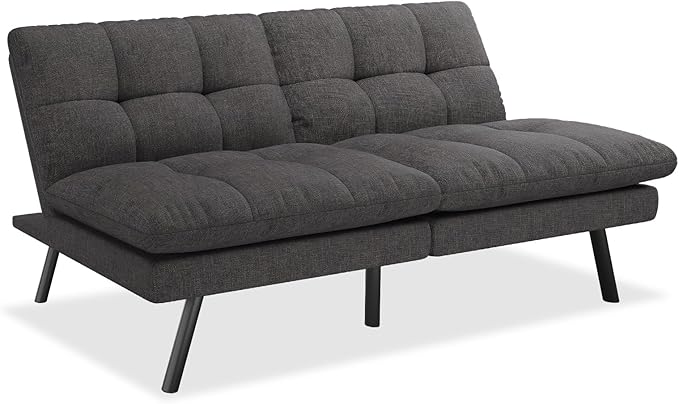 MUUEGM 68 Futon Sofa Bed with Memory FoamFuton Couch with Adjust Backrest Couches Bed for Living RoomStudios Apartments Dormitories Offices and Game RoomsBlack