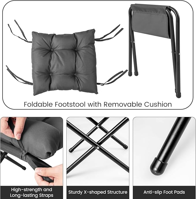 GOFLAME Lazy Chair with Ottoman Modern Large Accent Chair with Folding Footrest Head Pillow Armrests and Side Storage Pocket Upholstered Reading Chair for Living Room Bedroom Office Grey