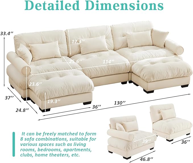 SoarFlash Sectional Sofa Couch U Shaped Modern Sofa with Solid Wood Legs Couches Sofas for Living Room Apartment Comfortable Small Couches for Apartment Beige
