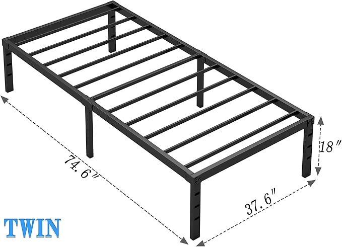 Metal Bed FrameTwin Size Bed Frame with Storage SpaceHeavy Duty Sturdy Mattress FoundationEasy AssemblyNo Box Spring Needed Black18 InchTwin
