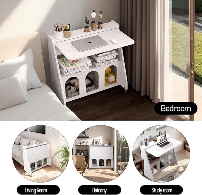 Pmnianhua Farmhouse Portable Desk on WheelsMobile WorkstationRolling Computer Desk with Wheels and Storage for Home Office Small Space(White)
