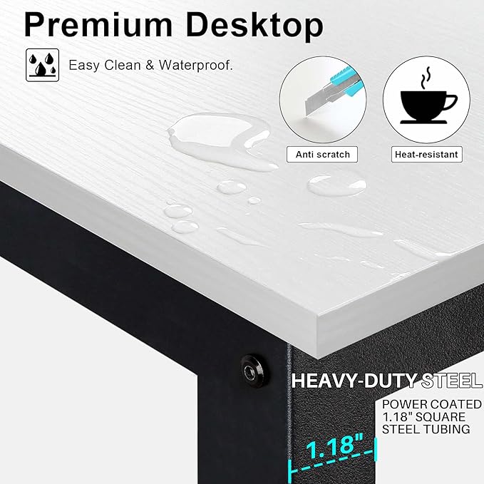 Aquzee Computer Desk Easy Assembly Gaming Table with Hutch and Shelves 4 Tiers Desk with Large Wood Desktop Metal Legs Ideal for Storage Study Work Writing Homework White 55Wx65Hx23.6D Inches