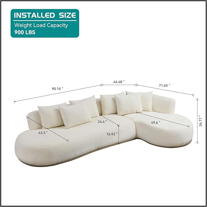 kevinplus 134.63'' Large Sectional Curved Sofa Couch with Chaise Lounge for Living Room Oversize L-Shape Modern Sectional Sofa Couch Wood Structure &amp Easy Assembly (Right-Facing Beige)