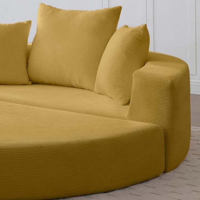 67 Round Convertible Folding Sofa Bed Boneless Couch Loveseat Floor Sleeper Chaise Lounge for Living Room Apartment Dorm Small Spaces Yellow