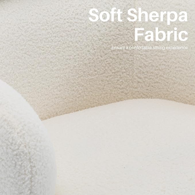 Small Swivel Accent Chair 360°Barrel Boucle Round Modern Armchair Tufted Upholstered Single Sofa Chair with Adjustable Headrest Living Room for Bedroom Office Teddy Sherpa Ivory