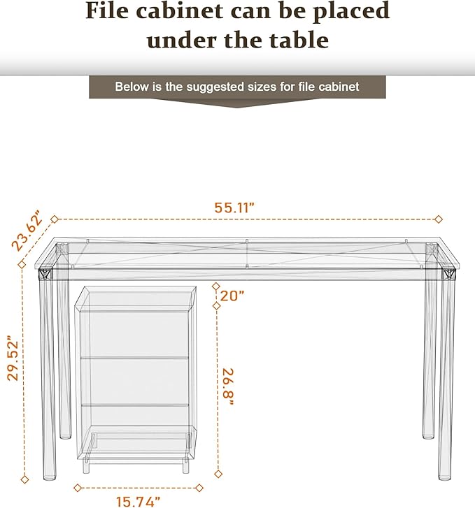 Teraves Computer Desk/Dining Table Office Desk Sturdy Writing Workstation for Home Office(55.11“ Beige + White Frame)