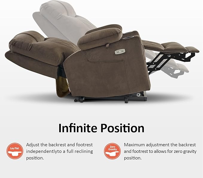 MCombo Small Size Triple Motor Power Lift Recliner Chair Sofa with Massage and Dual Heating Adjustable Headrest for Elderly People Petite USB Ports Extended Footrest Fabric 7222 (Coffee)