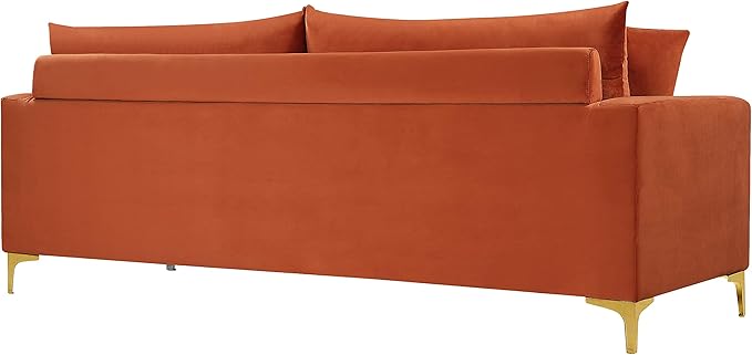 Meridian Furniture 633Cognac-L Naomi Collection Modern | Contemporary Velvet Upholstered Loveseat with Deep Channel Tufting and Rich Gold Stainless Steel Legs Cognac 58 W x 33.5 D x 30 H